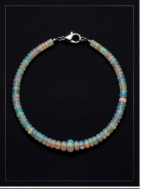 Australian White Opal Graduated Rondelle Bracelet | Natural Prismatic Fire | Sterling Silver Clasp