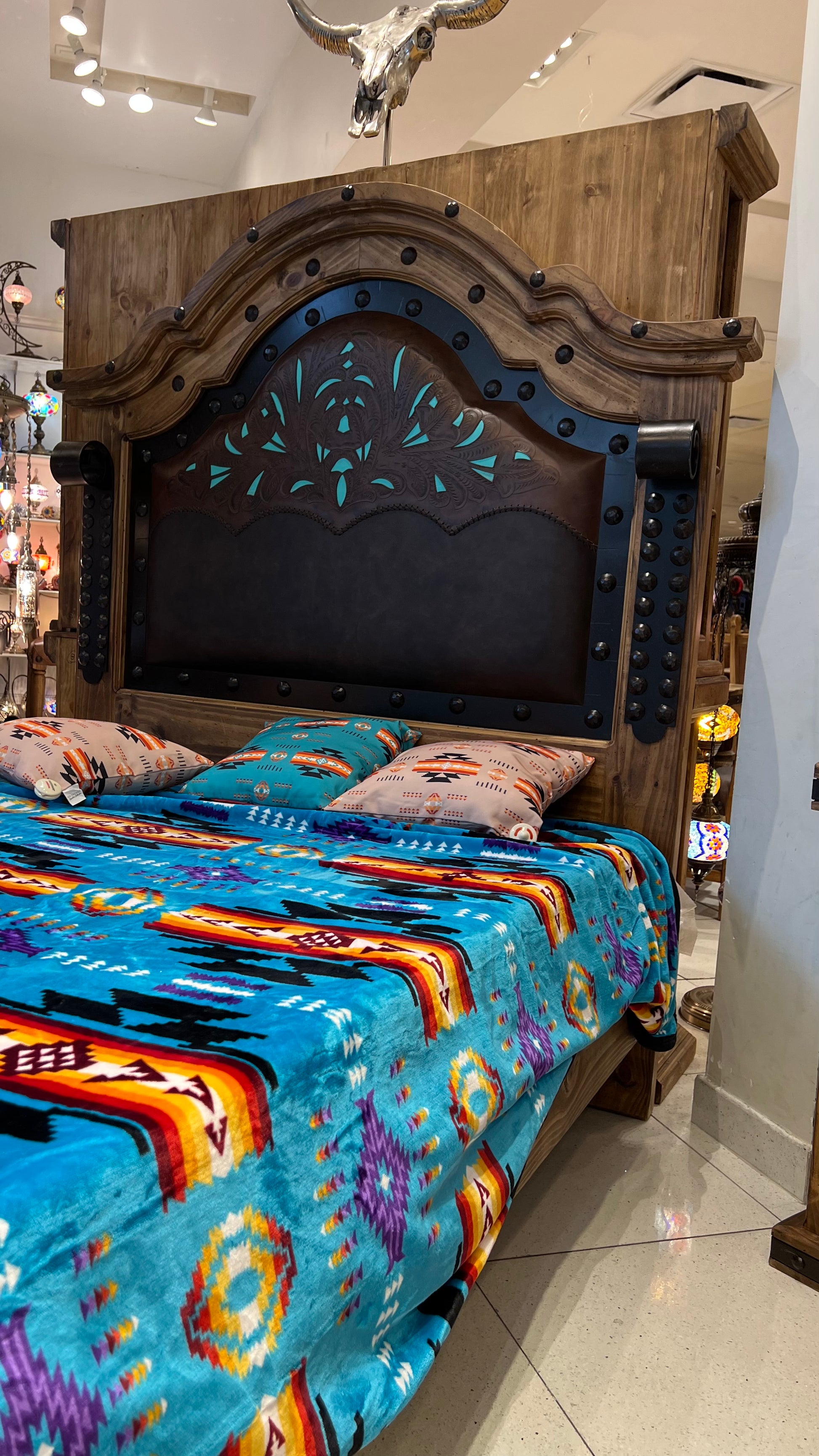 Handcrafted Leather & Pine Bedroom Set | Mexican Artisan | Queen All Tribes Treasures