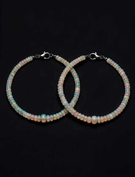 Australian White Opal Graduated Rondelle Bracelet | Natural Prismatic Fire | Sterling Silver Clasp