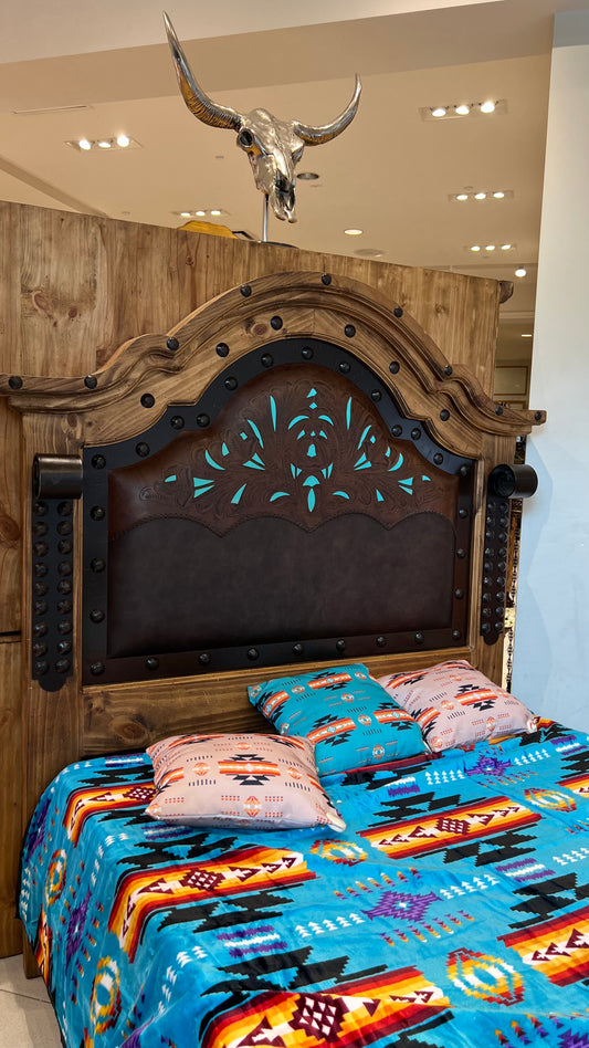 Handcrafted Leather & Pine Bedroom Set | Mexican Artisan | Queen All Tribes Treasures
