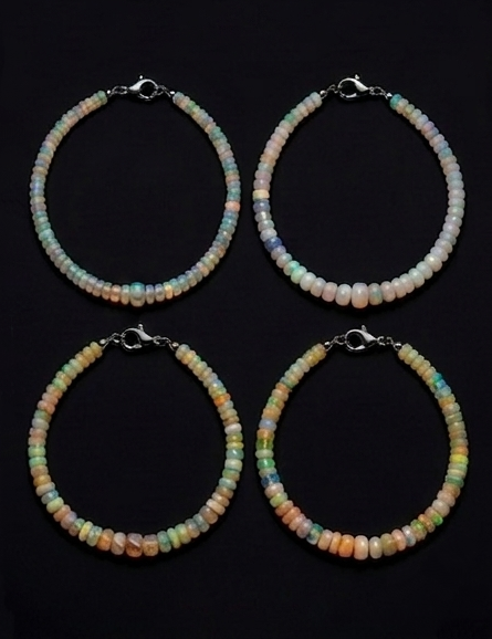 Australian White Opal Graduated Rondelle Bracelet | Natural Prismatic Fire | Sterling Silver Clasp