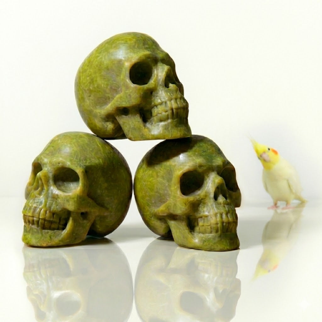 Serpentine Stone Skull - Hand-Carved Natural