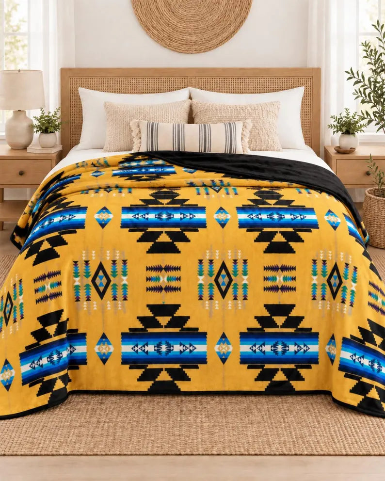 Storm Pattern King Blanket – 108 × 90, 2-Ply Reversible Southwestern Bedding
