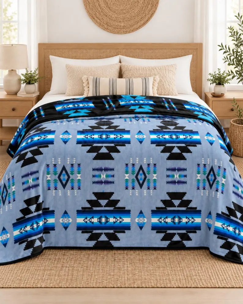 Storm Pattern King Blanket – 108 × 90, 2-Ply Reversible Southwestern Bedding