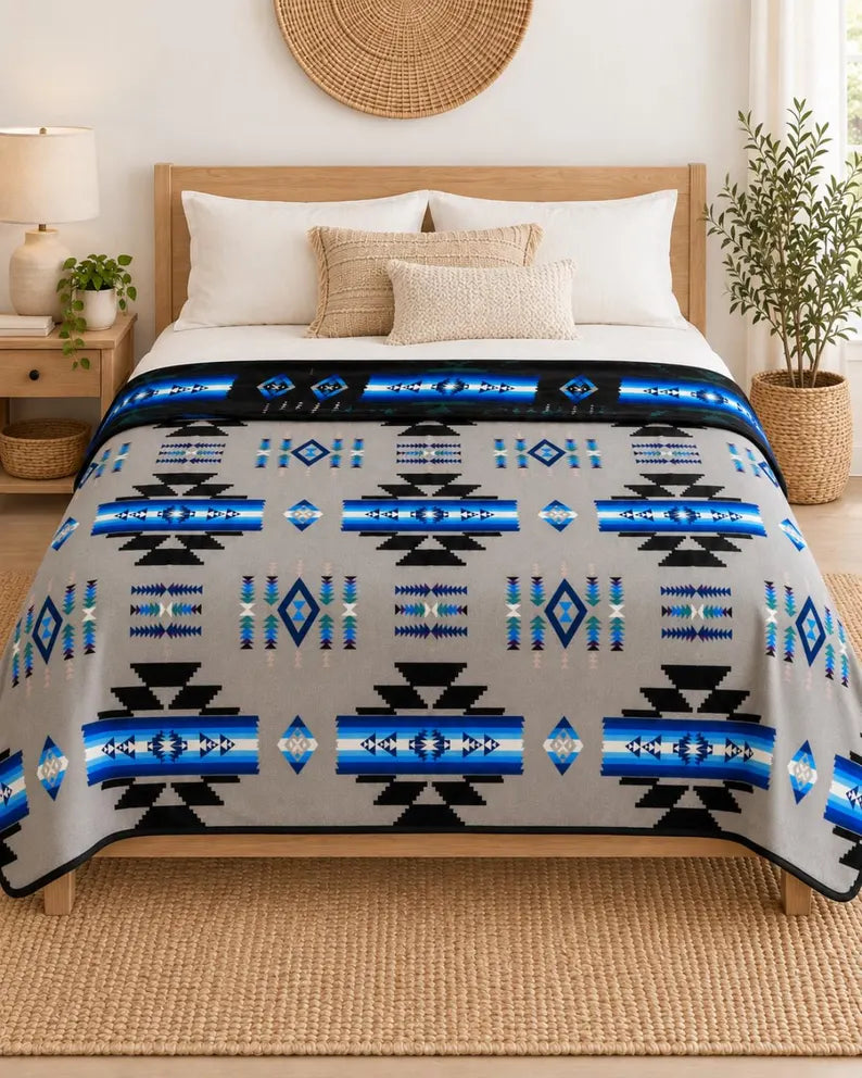 Storm Pattern King Blanket – 108 × 90, 2-Ply Reversible Southwestern Bedding