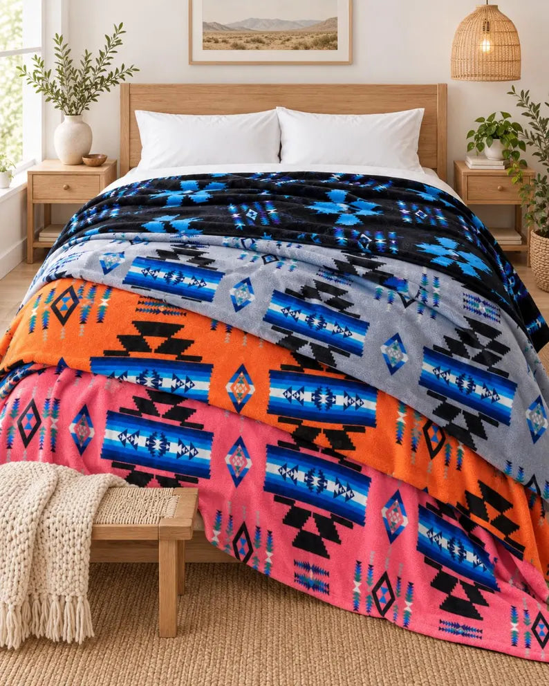 Storm Pattern King Blanket – 108 × 90, 2-Ply Reversible Southwestern Bedding