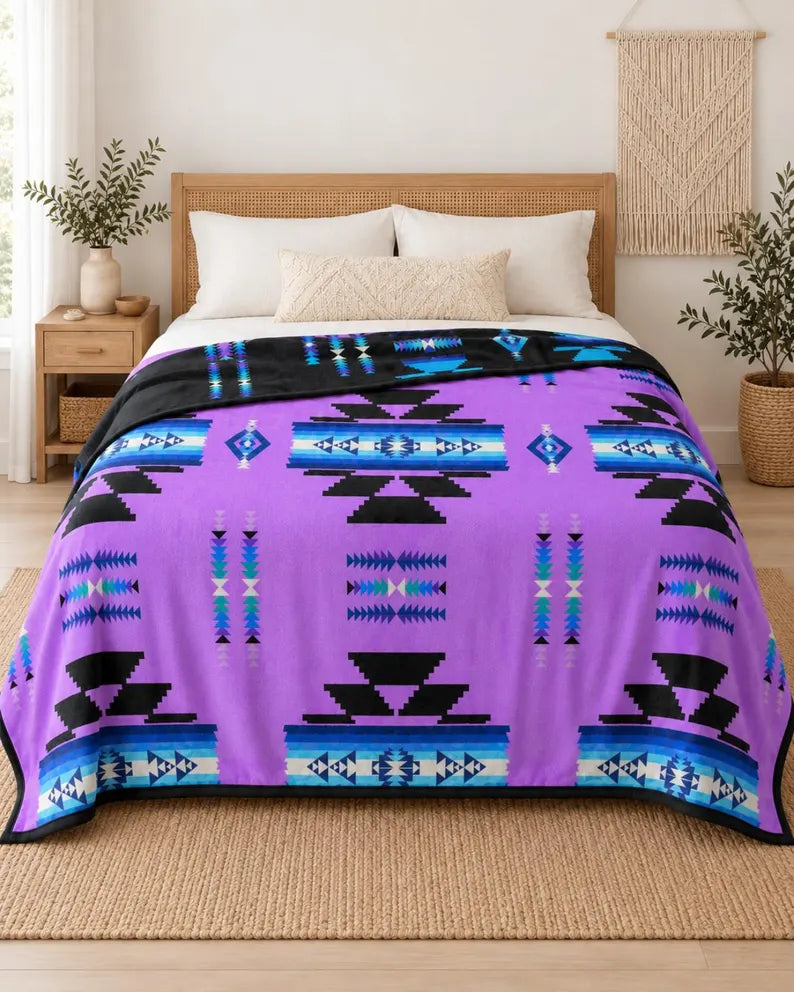 Storm Pattern King Blanket – 108 × 90, 2-Ply Reversible Southwestern Bedding