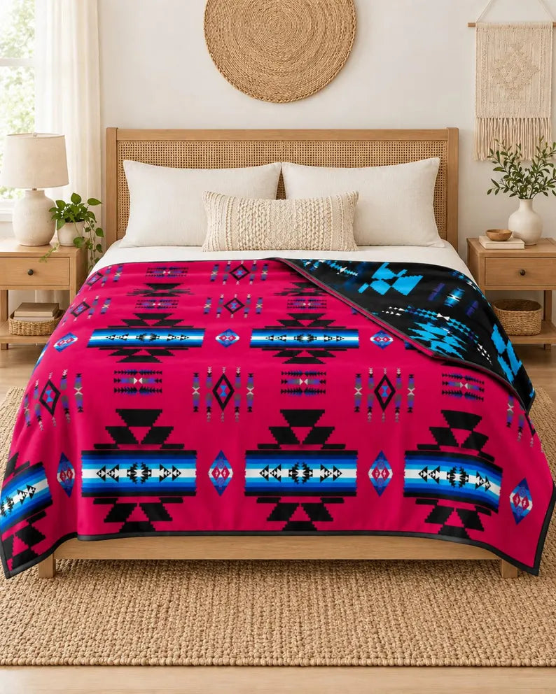 Storm Pattern King Blanket – 108 × 90, 2-Ply Reversible Southwestern Bedding