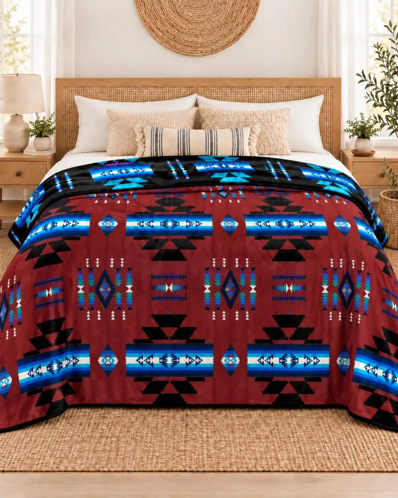 Storm Pattern King Blanket – 108 × 90, 2-Ply Reversible Southwestern Bedding