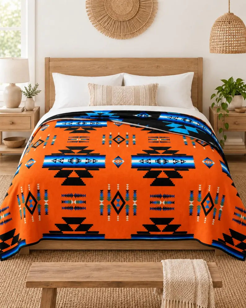 Storm Pattern King Blanket – 108 × 90, 2-Ply Reversible Southwestern Bedding