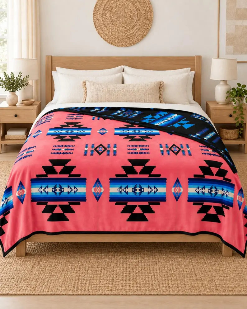 Storm Pattern King Blanket – 108 × 90, 2-Ply Reversible Southwestern Bedding