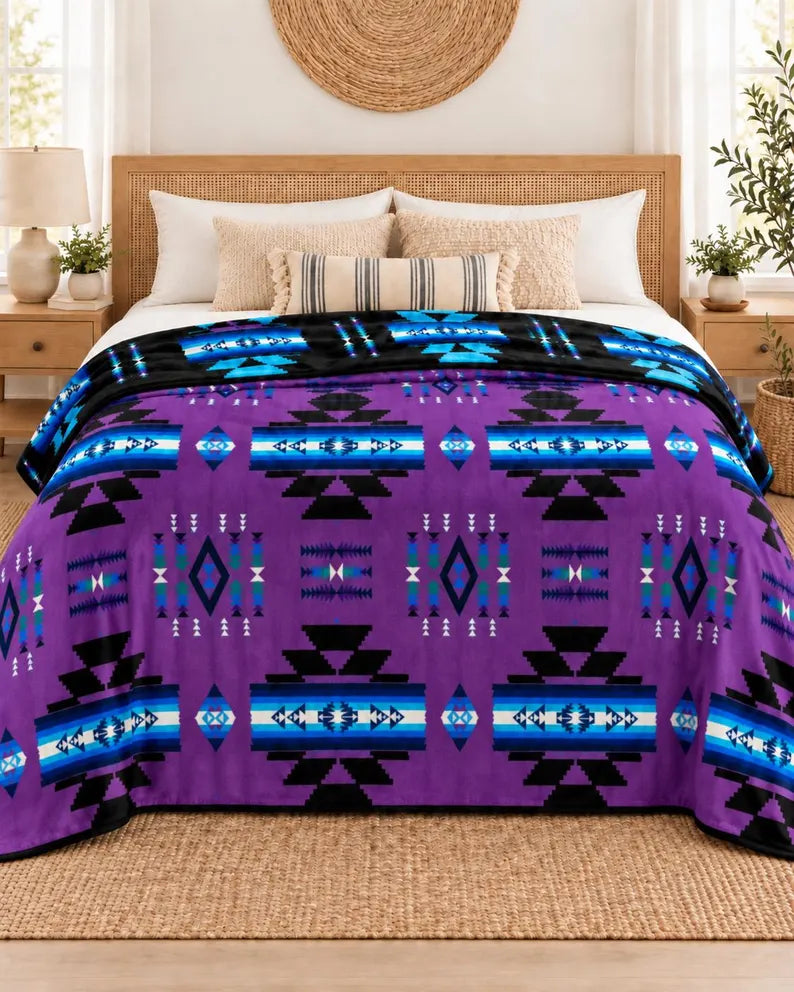 Storm Pattern King Blanket – 108 × 90, 2-Ply Reversible Southwestern Bedding