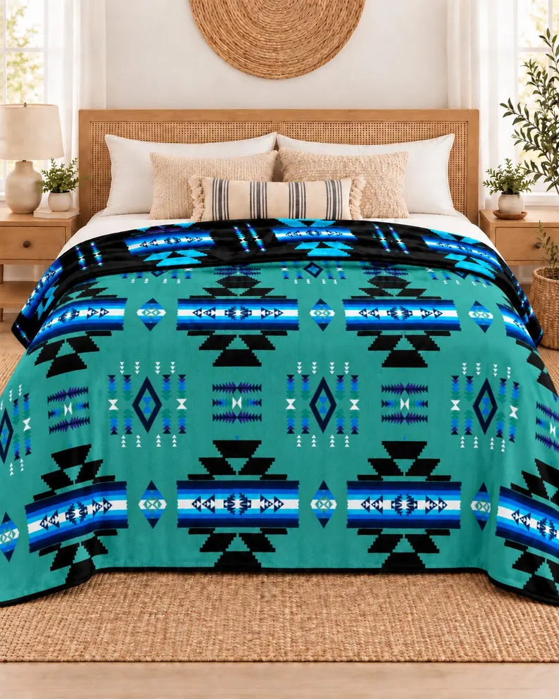 Storm Pattern King Blanket – 108 × 90, 2-Ply Reversible Southwestern Bedding