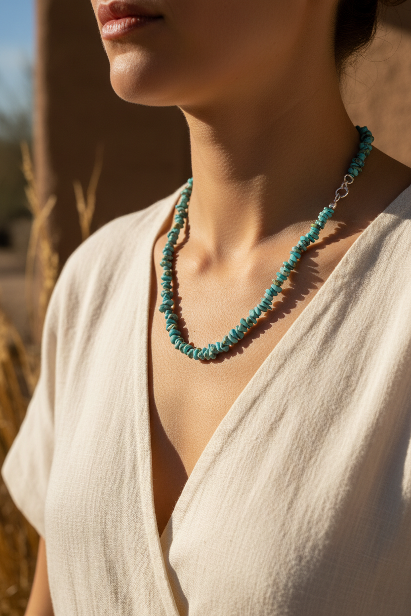 Turquoise Chip Necklace - Lifestyle Worn