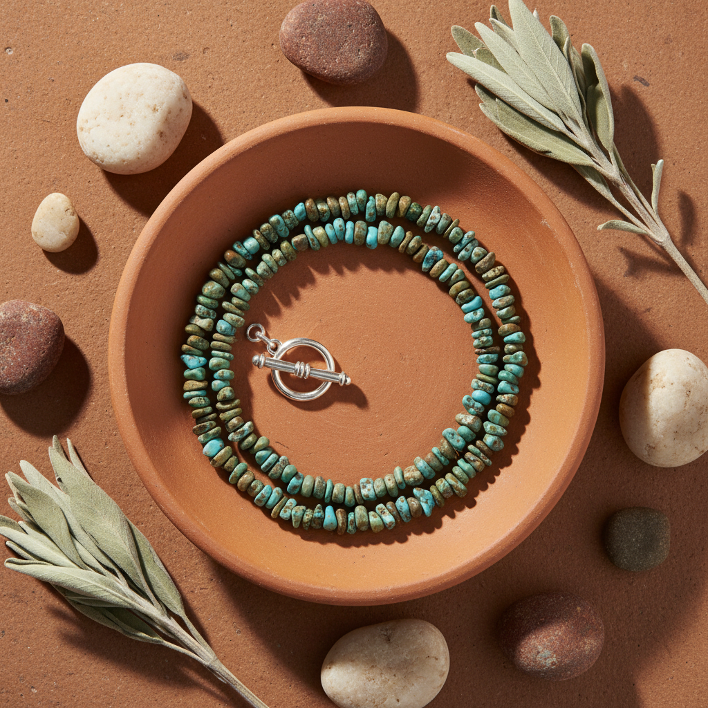 Turquoise Chip Necklace - Styled Flat Lay